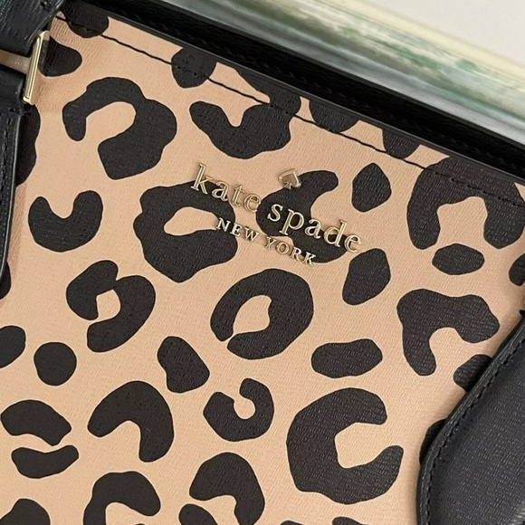 KATE SPADE DARCY LEOPARD LARGE SATCHEL SHOULDER BAG CROSSBODY TOTE LEATHER BLACK - Picture 2 of 9